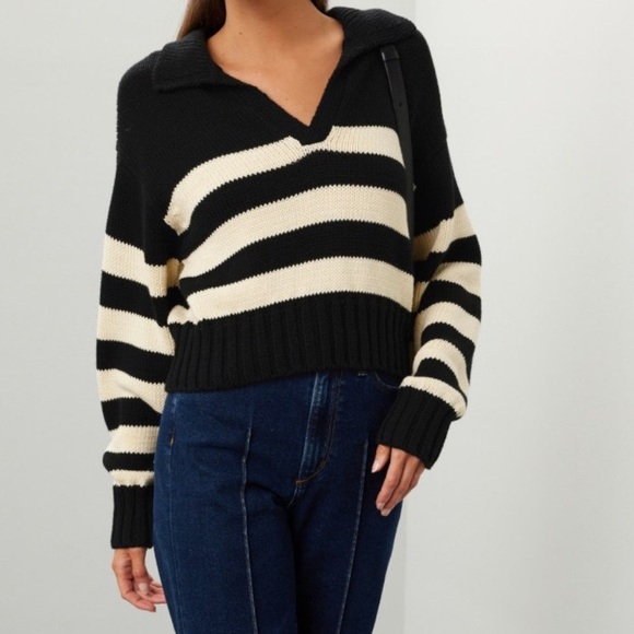 Ciao Lucia Black and Cream V-Neck Sweater - Picture 2 of 6